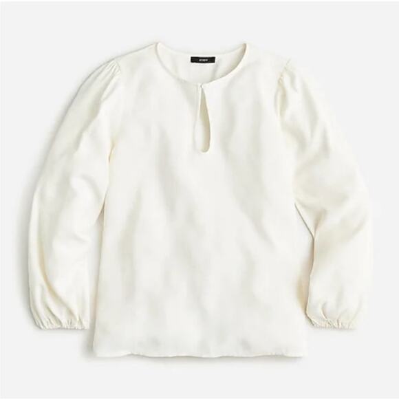J. Crew Puff-Sleeve Satin Back Crepe Top Ivory medium NWT - Picture 1 of 6